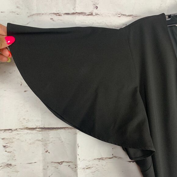 Preston & York Black V-Neck Tie Waist Wide Leg Jumpsuit Size 14 Flutter Sleeve - Picture 6 of 7